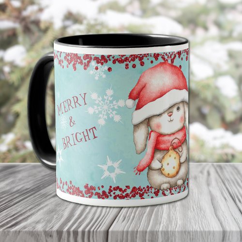 Merry and Bright Christmas Bunny Kids Mug