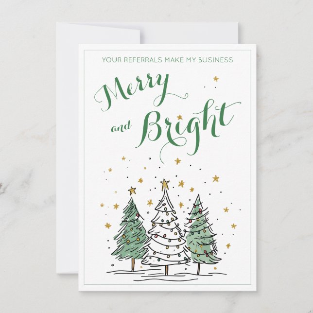 Merry and Bright Christmas Business Referral Note Card (Front)