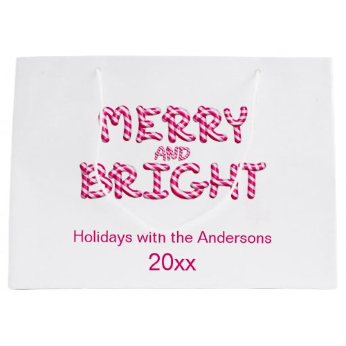 Merry and Bright Christmas Candy Cane Red Large Gift Bag