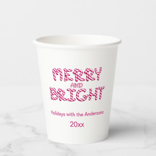 Merry and Bright Christmas Candy Cane Red Paper Cups