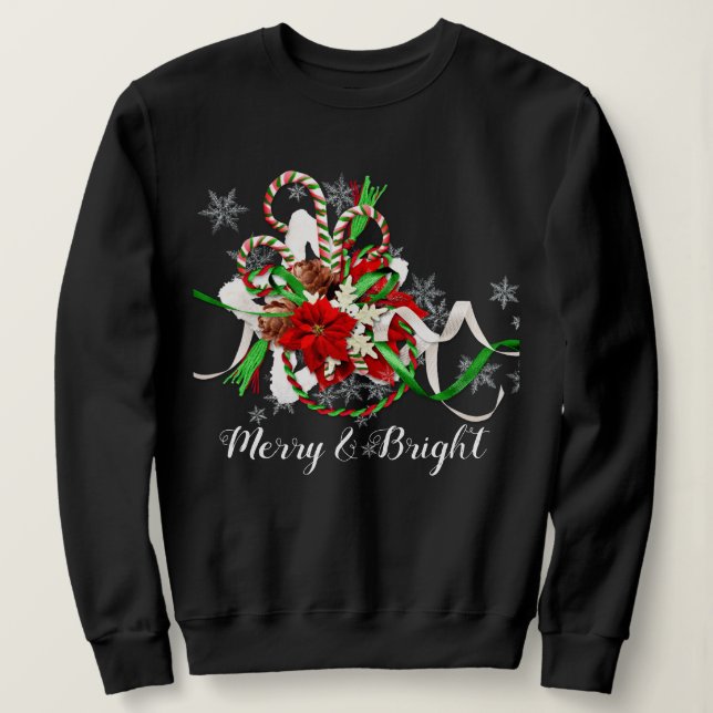 Merry and Bright Christmas Candy Canes Sweatshirt (Design Front)
