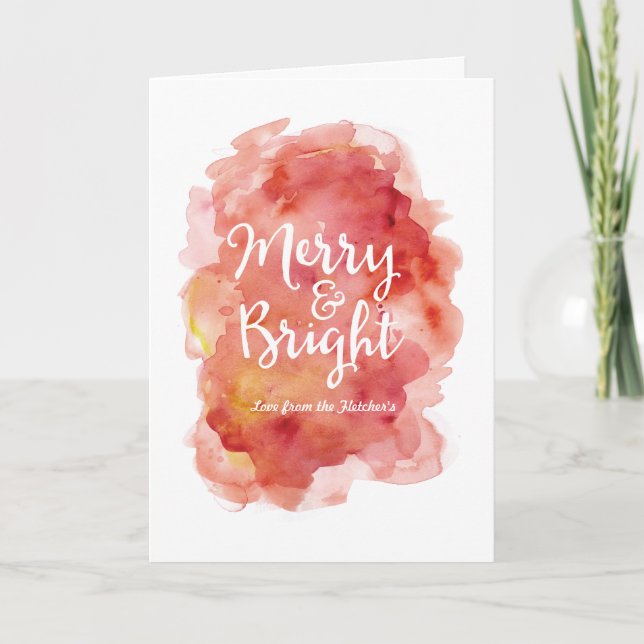 Merry and Bright Christmas Card Watercolor Splash (Front)