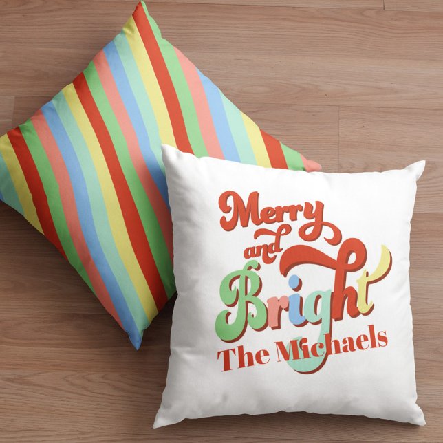 Merry and Bright Christmas Custom Throw Pillow (Merry and Bright custom throw pillow.)