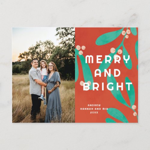 Merry and Bright Christmas Design Holiday Postcard