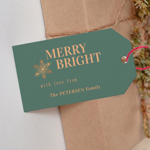 Merry and Bright Christmas family gold holiday  Gift Tags