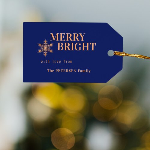 Merry and Bright Christmas family gold holiday  Gift Tags