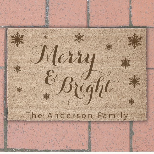 Merry And Bright Christmas Family Name Snowflakes Fiber Doormat (Creator Uploaded)