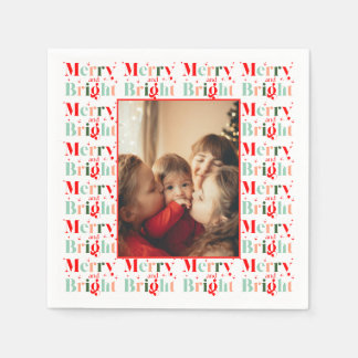 Merry and Bright Christmas Family Photo Napkins
