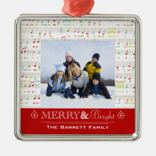 Merry and bright Christmas family photo ornament