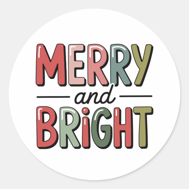 Merry And Bright Christmas Family Xmas Holiday Classic Round Sticker (Front)