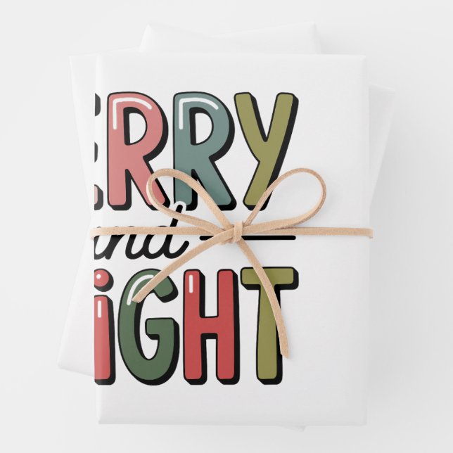 Merry And Bright Christmas Family Xmas Holiday Wrapping Paper Sheets (In situ)