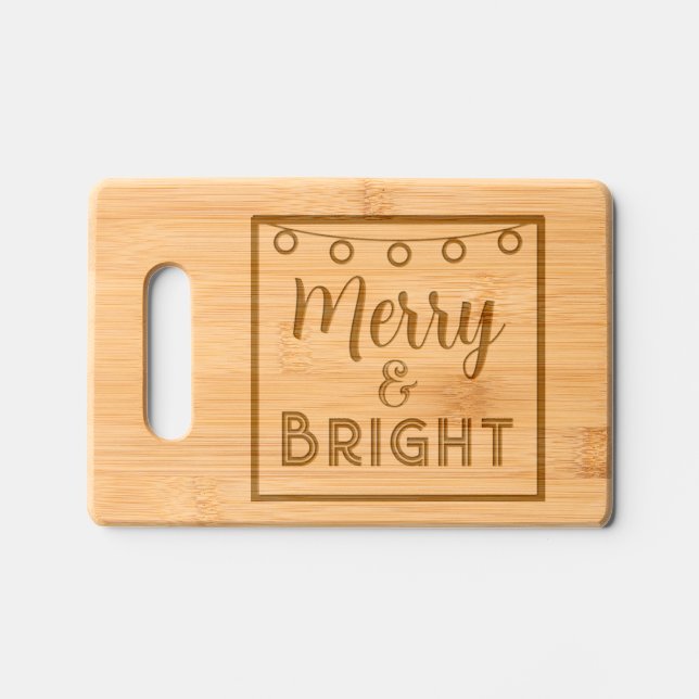 Merry and Bright Christmas Festive Engraved Cutting Board (Front)