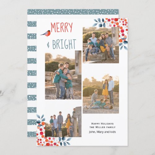 Merry and Bright Christmas four photo collage card