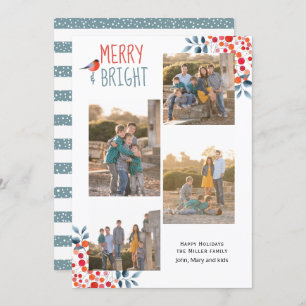 Merry and Bright Christmas four photo collage card