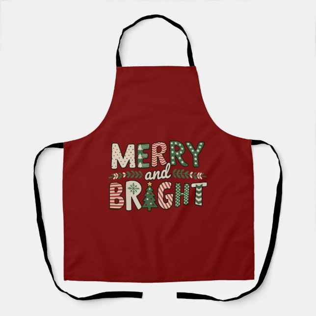 Merry And Bright Christmas Funny Snowflake Holiday Apron (Front)