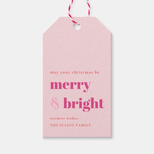 Merry and Bright Christmas Gift Tags pink girlie