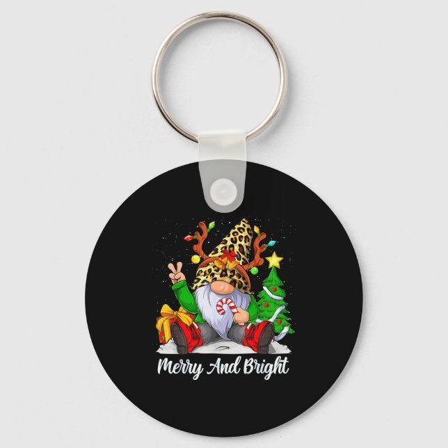 Merry And Bright Christmas Gnome Family Pajamas Ma Keychain (Front)
