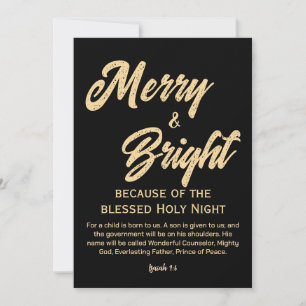Merry and Bright Christmas Gold Beige Script Black Holiday Card