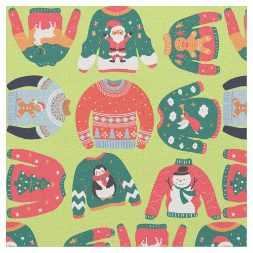 Merry and bright Christmas green and red pattern Fabric