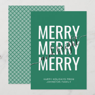 Merry and bright Christmas green checkered holiday Card