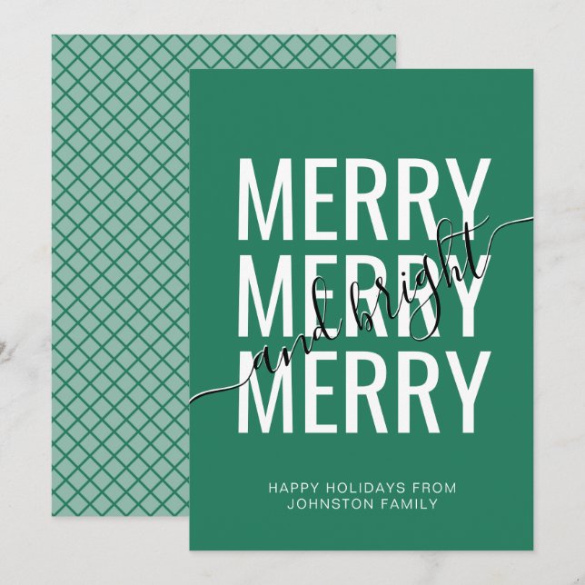Merry and bright Christmas green checkered holiday Card (Front/Back)