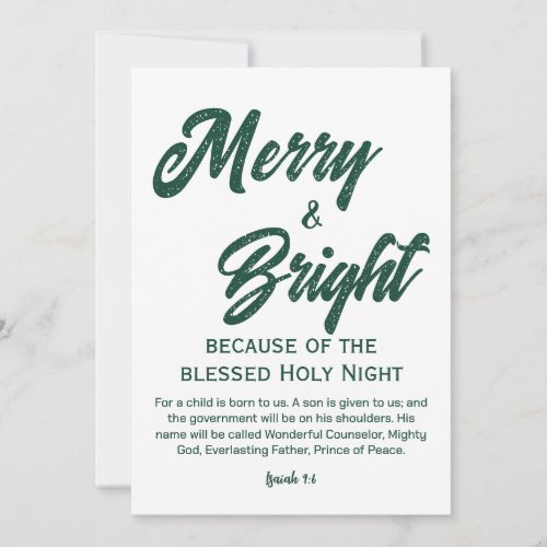 Merry and Bright Christmas Green Script Holiday Card
