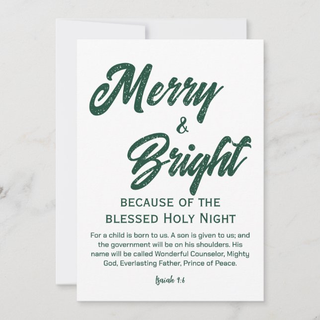 Merry and Bright Christmas Green Script Holiday Card (Front)