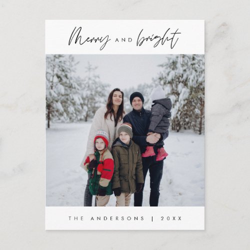Merry and Bright Christmas Greeting Family Photo Postcard