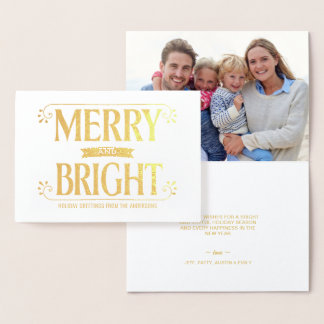 Merry and Bright Christmas Holiday Bold Retro Foil Card
