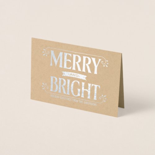 Merry and Bright Christmas Holiday Bold Silver Foil Card