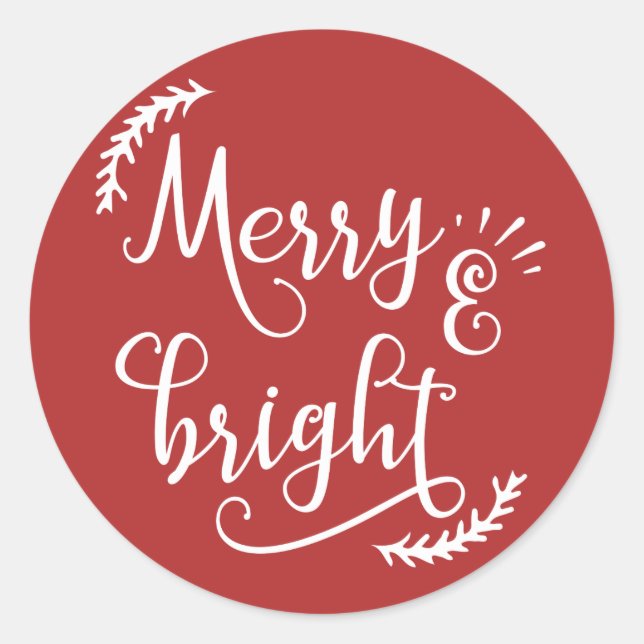 merry and bright Christmas Holiday Classic Round Sticker (Front)