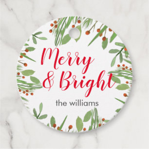 Merry and Bright Christmas Holiday Favor Tags
