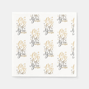 Merry and Bright Christmas Holiday Gold Script Napkins