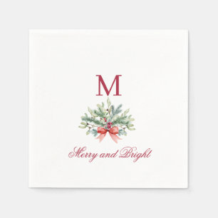 Merry and Bright Christmas Holiday Greenery Napkins
