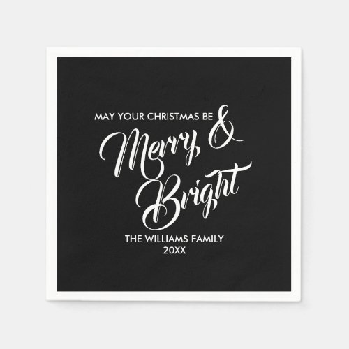 Merry and Bright Christmas Holiday Paper Napkin