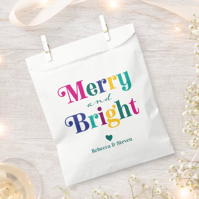 Merry and Bright Christmas Holiday Party Favor Bag (Clipped)