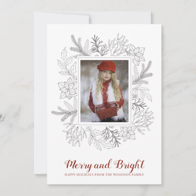 Merry and Bright Christmas Holiday Photo (Front)