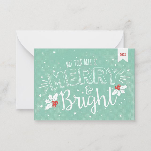 Merry and Bright Christmas Holiday Pop By Note Card (Front)