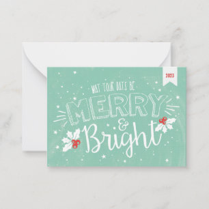 Merry and Bright Christmas Holiday Pop By Note Card