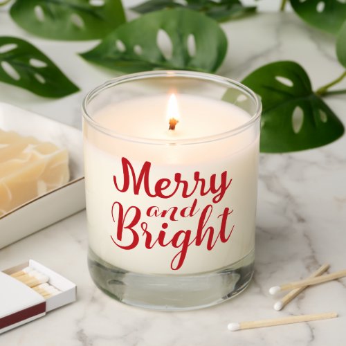Merry and Bright christmas holiday red script Scented Candle