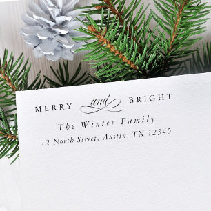 Merry and Bright Christmas Holiday Return Address Rubber Stamp