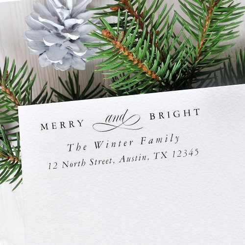 Merry and Bright Christmas Holiday Return Address Rubber Stamp