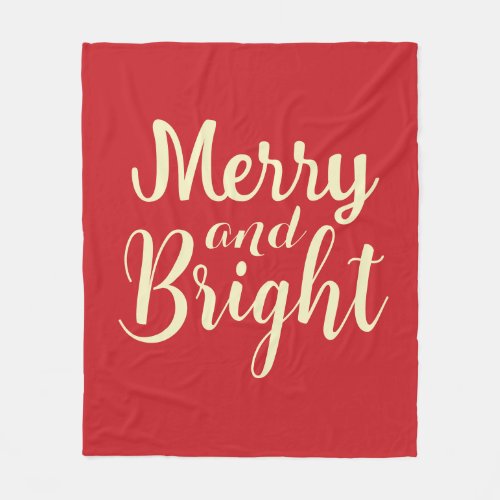 Merry and Bright christmas holiday script red  Fleece Blanket