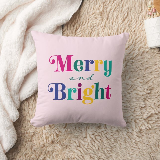 Merry and Bright Christmas Holiday Throw Pillow (Blanket)