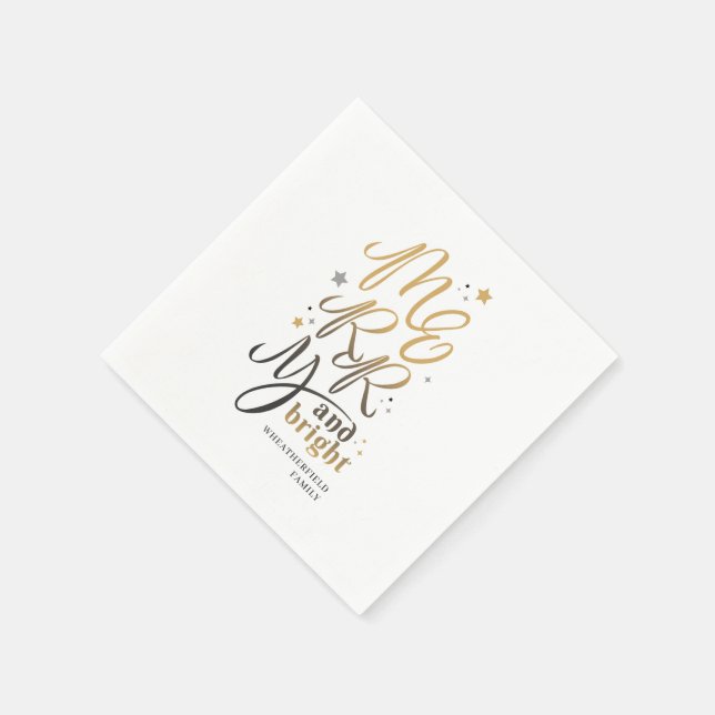 Merry and Bright Christmas Holidays Family Name Napkins (Corner)