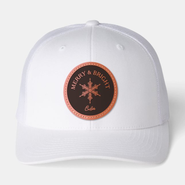 Merry and Bright Christmas Leather Patch Hat (Front)