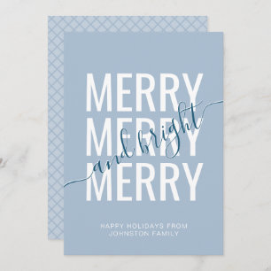 Merry and bright Christmas light blue checker Holiday Card