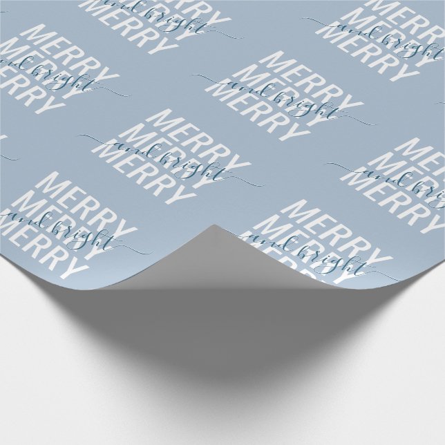 Merry and bright Christmas light blue checker Wrapping Paper (Corner)