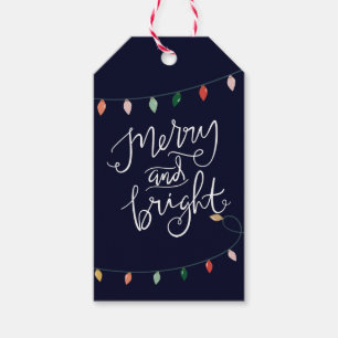 Merry and Bright Christmas Lights   Blue Gift Tags