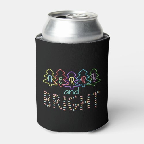 Merry and Bright Christmas Lights Can Cooler